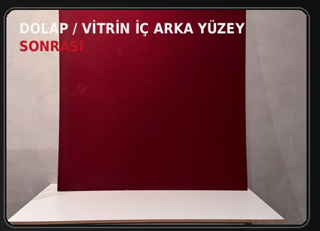 Kırmızı flok kaplı mobilya veya vitrin iç panel örneği